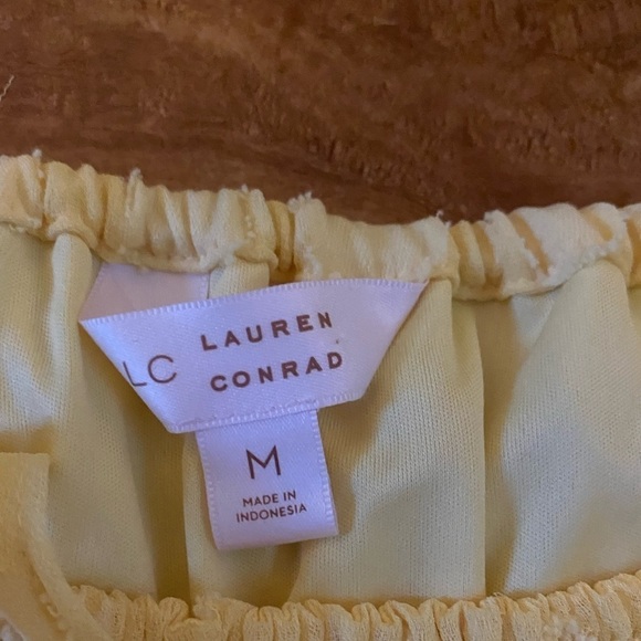 LC Lauren Conrad Light Yellow Smocked Squareneck Peplum Top Size Medium - Picture 9 of 14